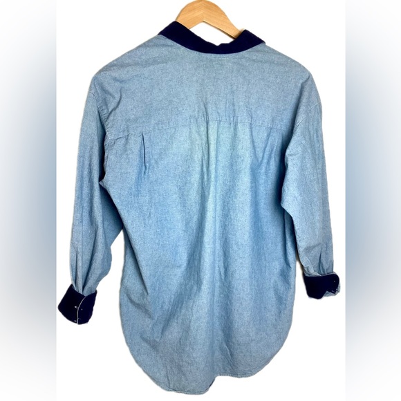 Vtg Whitney Lang Chambray Shirt Size 8 Corduroy Contrast Trim Relaxed Country - Picture 2 of 9